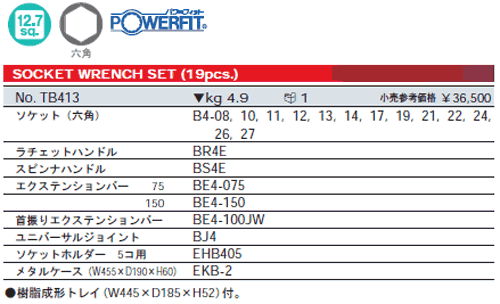 KTC KTC TB413 19点セット 12.7sq.ソケットレンチセット