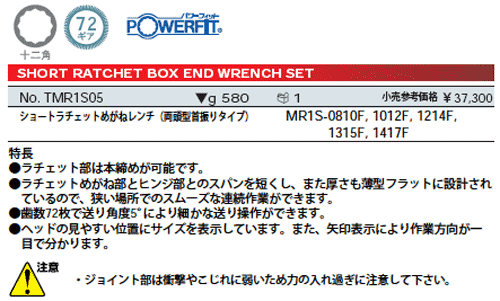 KTC ショートラチェットめがねレンチセット [5本組] TMR1S05 : tmr1s05