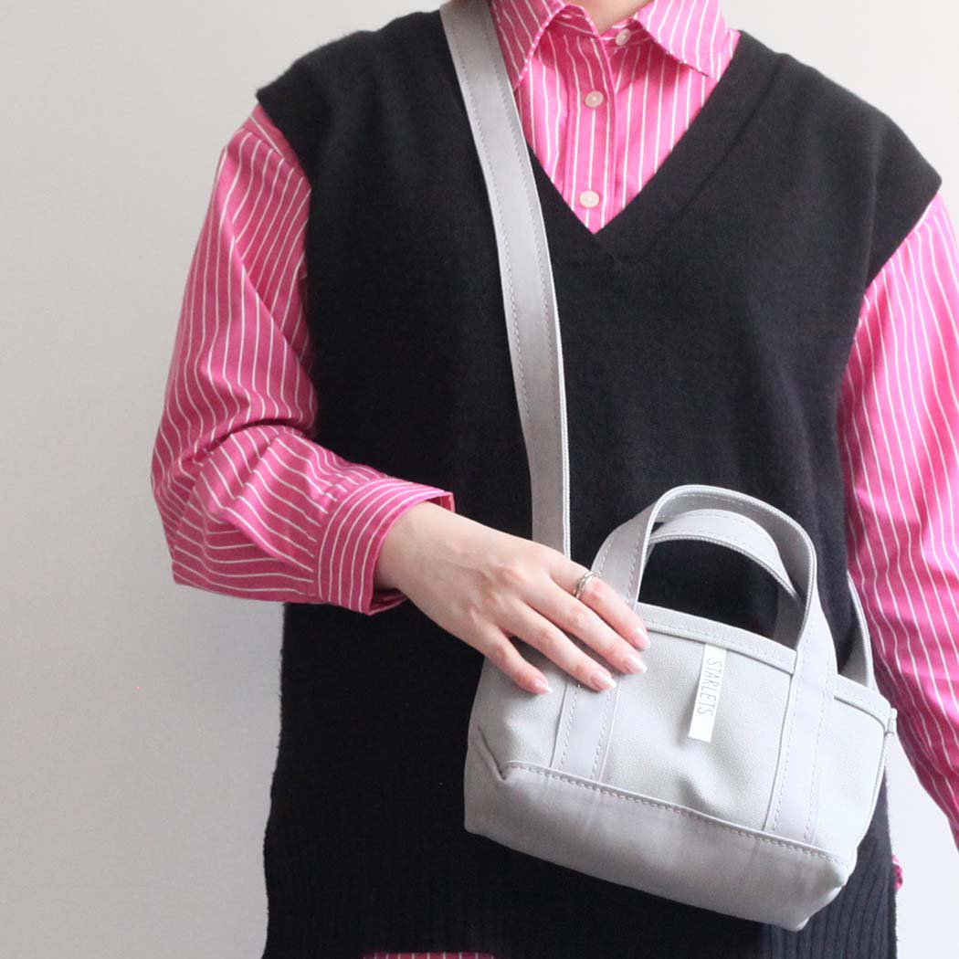 STARLETS スターレッツ S2201SS ショルダー付き ミニ トートバッグ キナリ × ブラック ミニバッグ キャンバス トート ショルダー バッグ 鞄 レディース 小さい コンパクト STARLETS（スターレッツ） S2201SS ショルダー付き ミニ トートバッグ