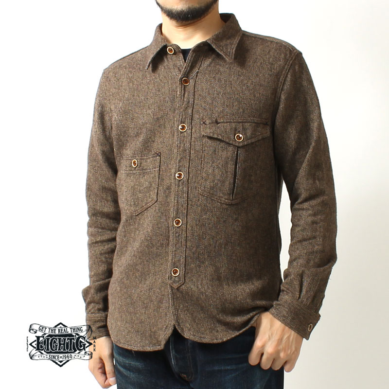 エイトジー ワークシャツ 2023秋冬 新作 メンズ 日本製 シャツ 長袖 アメカジ おしゃれ 大人 EIGHT-G 8.7oz. COVERT COTTON TWEED WORK SHIRT 8LS-66