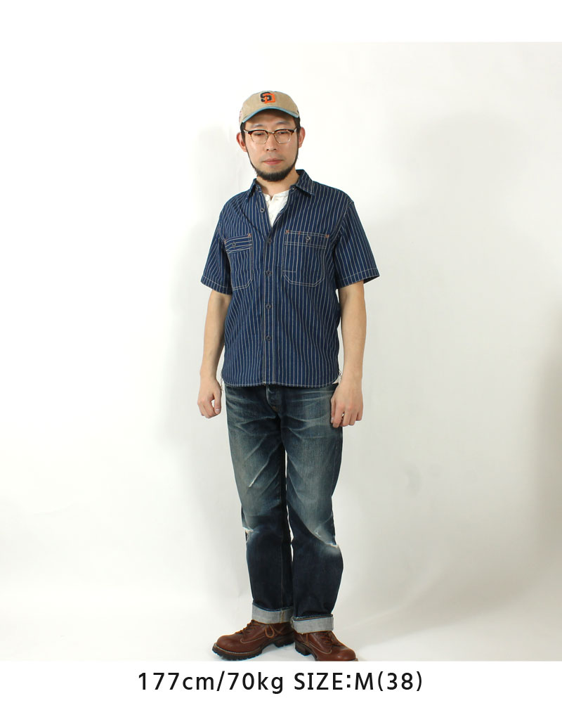美品 EIGHT G インディゴ ウォバッシュ ワーク メタル シャツ 38 M 美品 EIGHT G インディゴ ウォバッシュ ワーク メタル シャツ 38