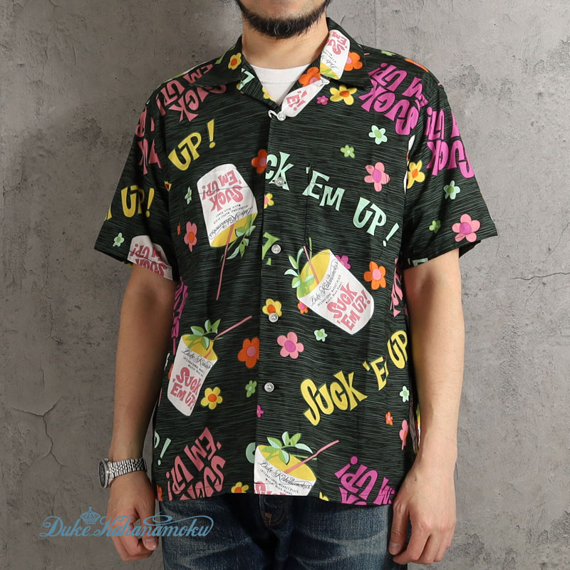 レペゼンフォックス Candy Foxx DARUMA アロハシャツ 黒 レトロポップ アロハシャツ（55-06HK30-205）｜パープル&イエロー