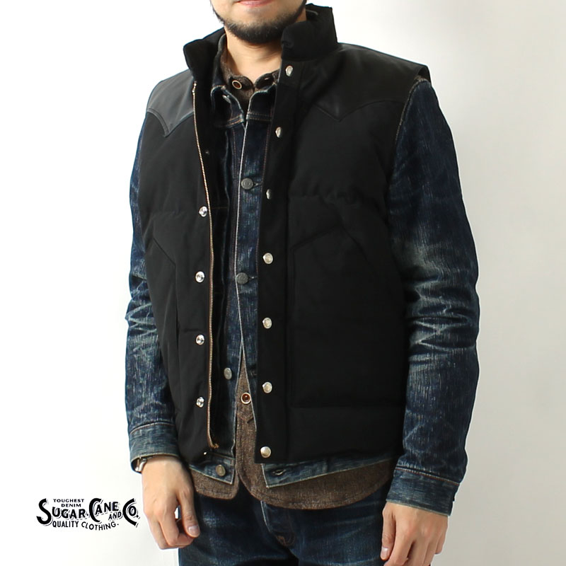 シュガーケーン ダウンベスト 2023秋冬 再入荷 SC15222 SUGAR CANE LEATHER YOKE T/C DOWN VEST  東洋エンタープライズ レザーヨークダウンベスト アウター