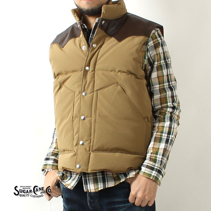 シュガーケーン ダウンベスト 2023秋冬 再入荷 SC15222 SUGAR CANE LEATHER YOKE T/C DOWN VEST  東洋エンタープライズ レザーヨークダウンベスト アウター