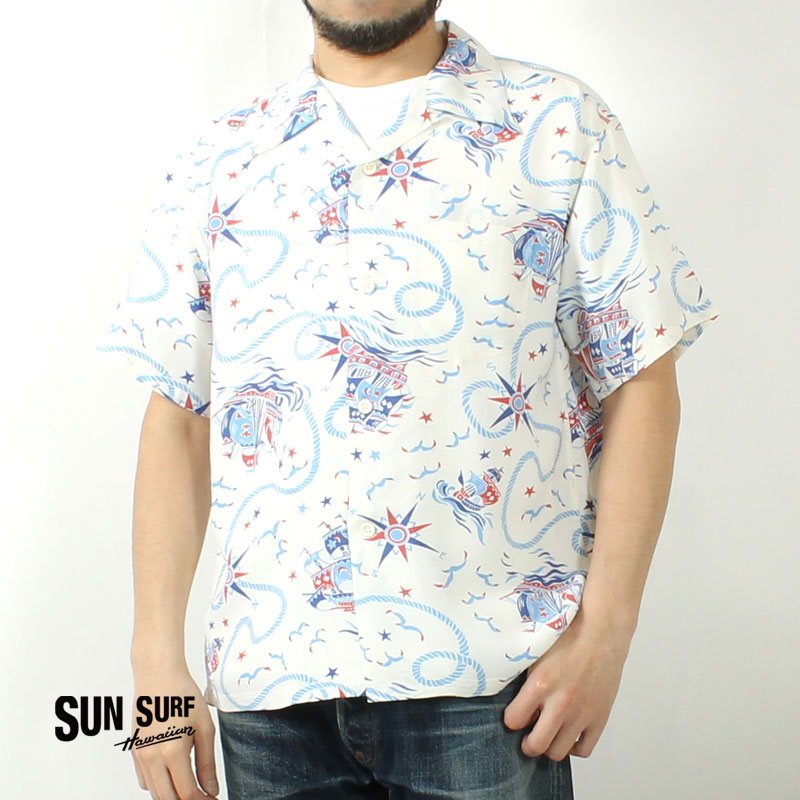 レ*ド様 SUN SURF アロハシャツ ネイビー・ホワイト SUN SURF サンサーフ アロハシャツ 2025春夏 新作 SS39429 東洋