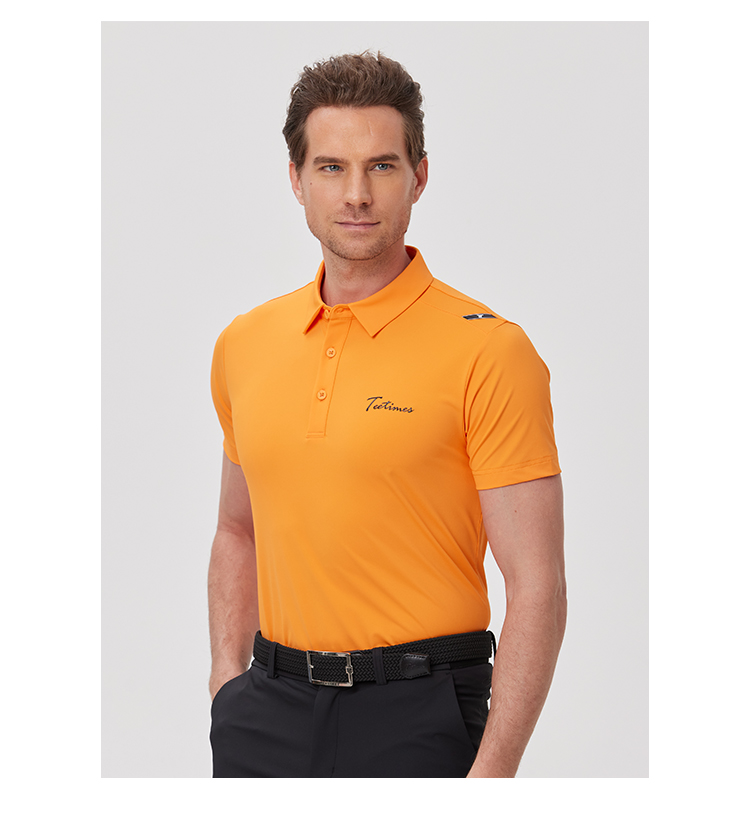 Teetimes ゴルフ 半袖 メンズ ポロシャツ 本格伸縮性 速乾性 ビジネス ゴルフ メンズ トップス サマースタイル オレンジ｜eiko-1001｜02