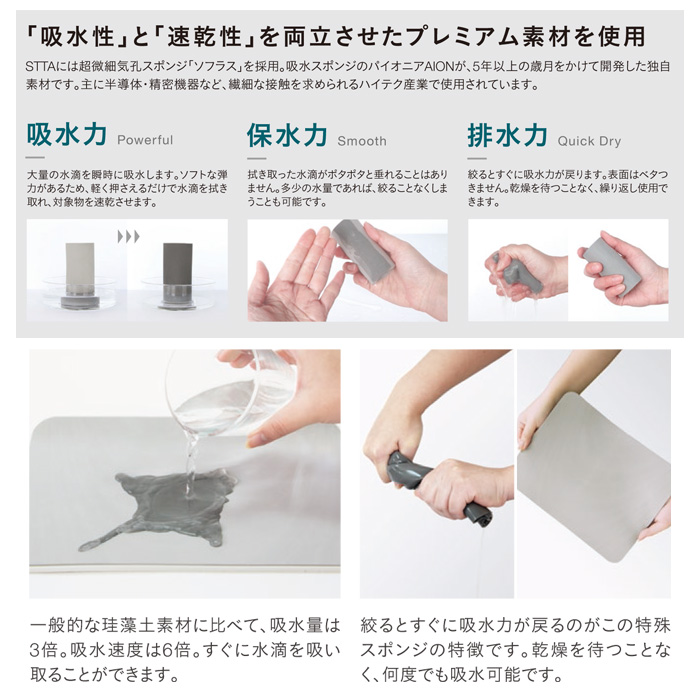 TVで紹介され話題！ STTA スッタ 水切り マット＆クロス タオル