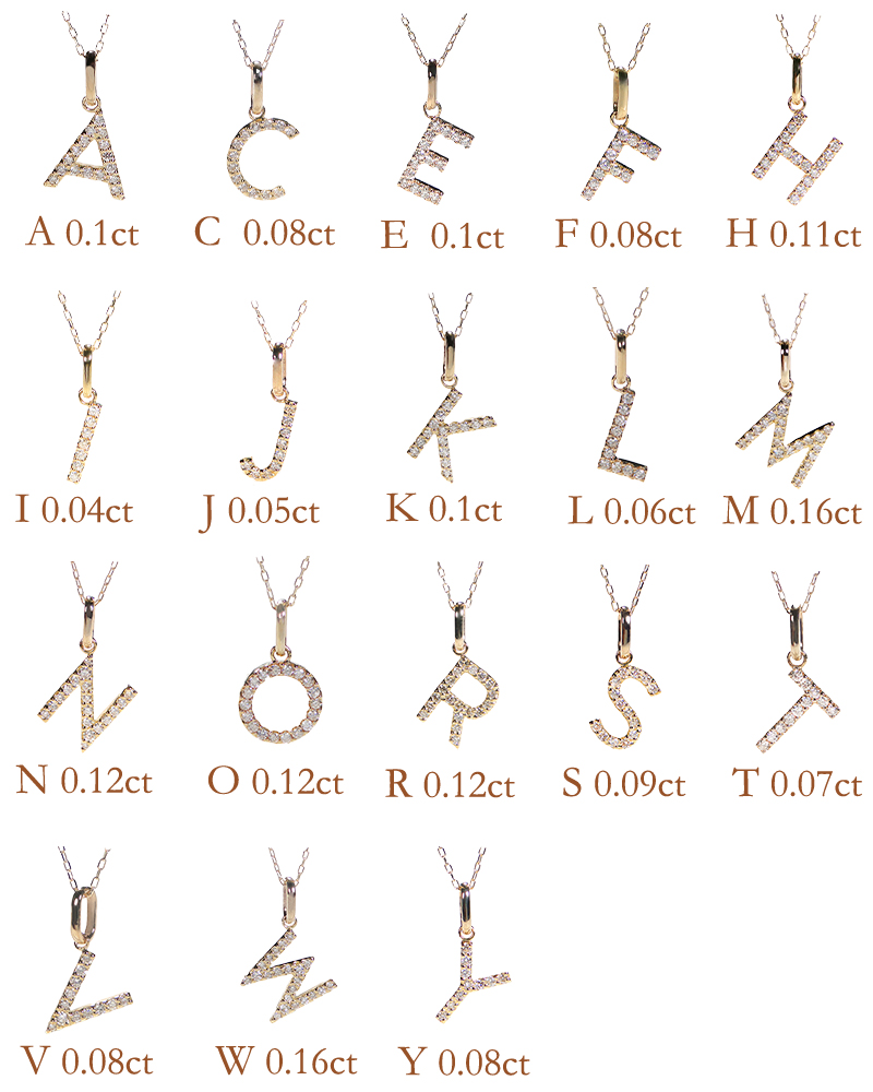 K10YG ダイヤモンド イニシャルペンダント ネックレス 10金 イニシャル アルファベット ゴールド プレゼント  A C E F H I J K L M N O R S T V W Y EmN0102の画像