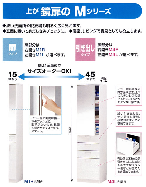 ミラー扉シリーズ 扉タイプ幅35 45x奥行42x高さ180 2cm スリム Su Ssp M1 45 Eインテリア すきまくん 家具 インテリア キッチン収納 スリム