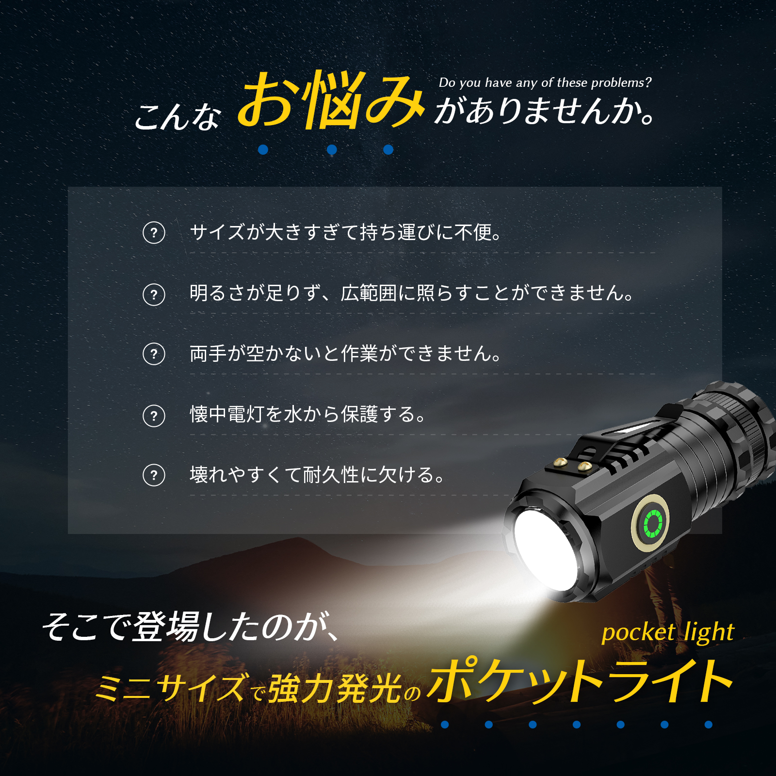 懐中電灯 小型 led USB充電式 手持ち ハンディライト キャップライト