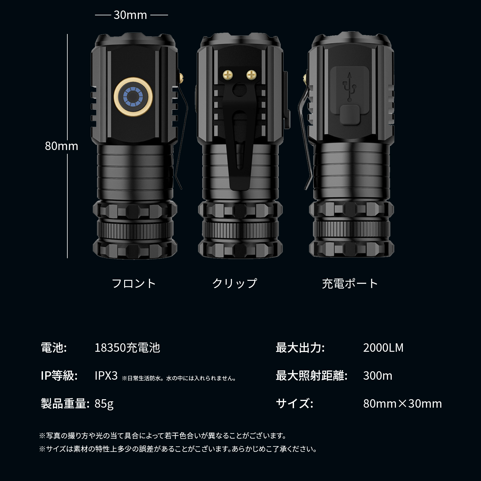 懐中電灯 小型 led USB充電式 手持ち ハンディライト キャップライト 2000ルーメン高輝度 電池残量 防水機能 停電 防災 キャンプ  アウトドア 夜釣り : minideng132-a : ITS ショップ - 通販 - Yahoo!ショッピング