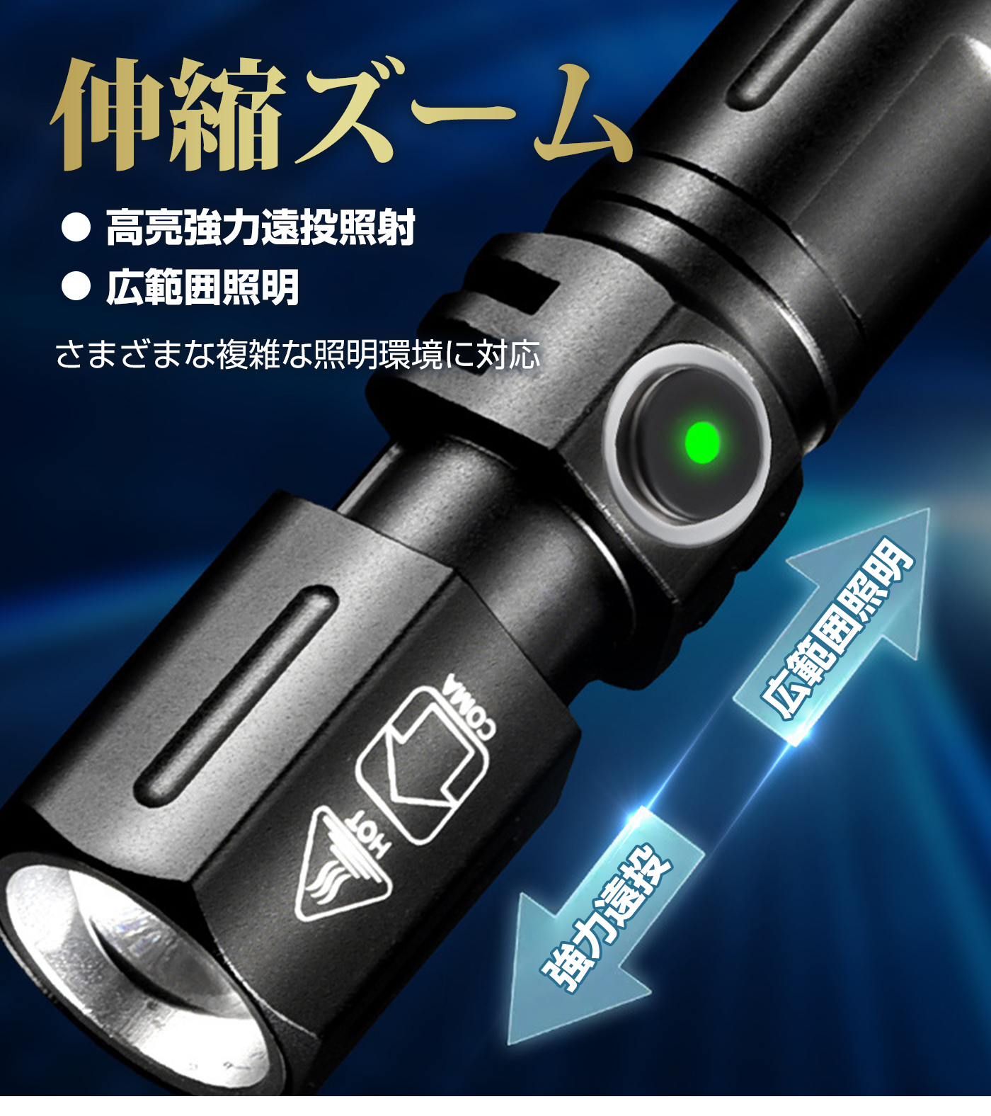 懐中電灯 ハンディライト 小型 led USB充電式 3種点灯モード ズーム