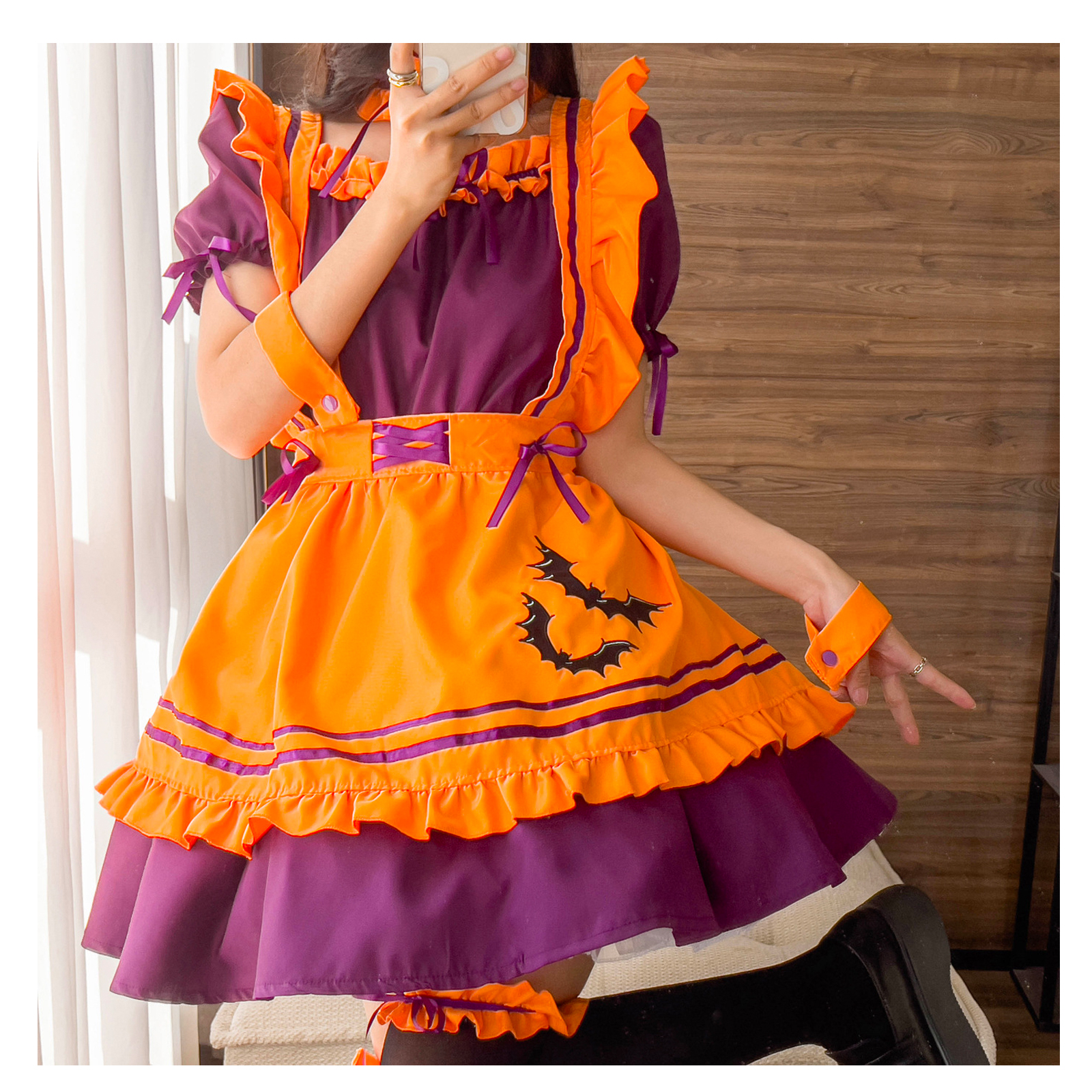 メイド服 ハロウィン オレンジ コスプレ レディース スプレ 仮装