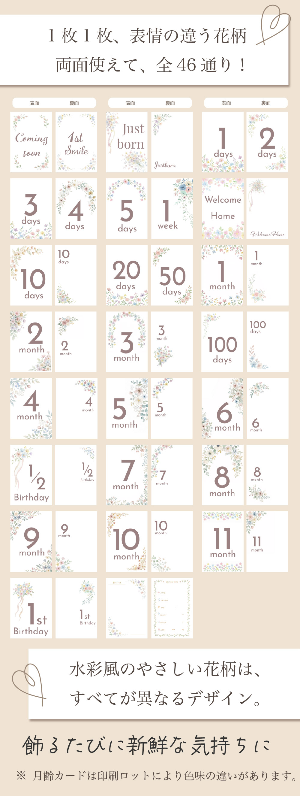 月齢カード マンスリーカード 赤ちゃん 成長記録 フォトカード