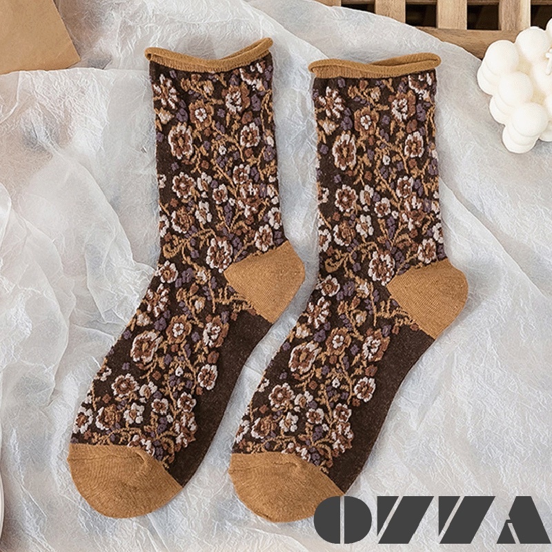 ソックス レディース 靴下 くつした  秋 冬 クルー フラワー 花 可愛い おしゃれ  プレゼント 欧米風 お正月 クリスマス お歳暮 プレゼント 福袋 2022 |  | 01