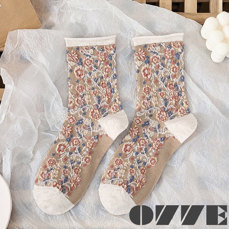 ソックス レディース 靴下 くつした  秋 冬 クルー フラワー 花 可愛い おしゃれ  プレゼント 欧米風 お正月 クリスマス お歳暮 プレゼント 福袋 2022 |  | 05