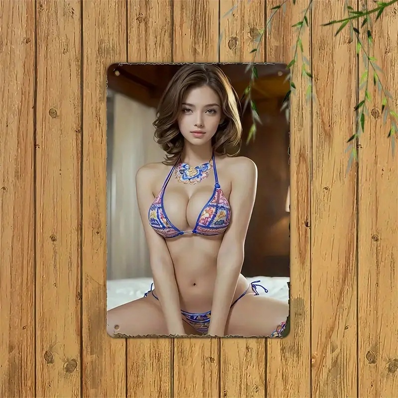 美女　ブリキ看板　金属飾り物　 メタルサイン　インテリア雑貨　 　20cmx30cm