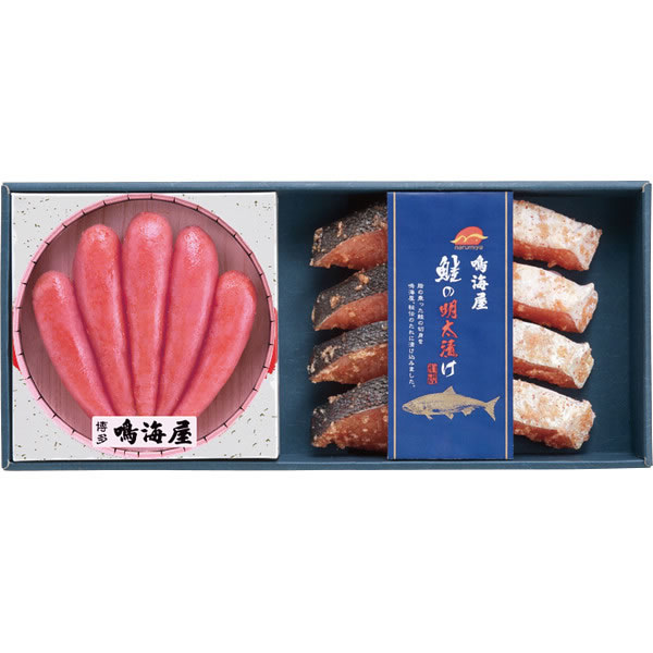 【送料無料】鳴海屋　辛子明太子＆鮭の明太漬詰合せ【ギフト館】