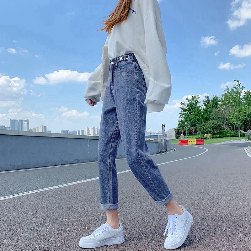 デニムパンツ レディース ジーンズ ズボン ボトムス ハイウエスト 9分丈 調節可 カシュアル 体型カバー ゆったり 美脚