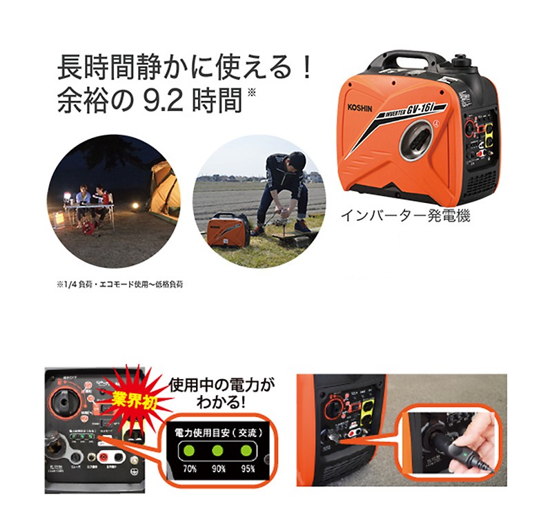 工進 インバーター発電機 (定格出力1.6kVA) GV-16i : 4971770650657