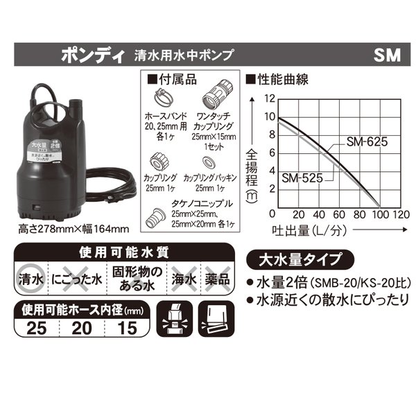 Pondy SM-525 工進水中ポンプ　水中用 Amazon.co.jp: 工進(KOSHIN) 清水・汚水両用水中ポンプ ポンディ