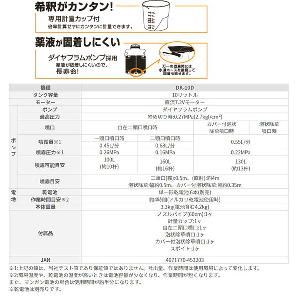 工進 乾電池式噴霧器 消毒名人 DK-10D 背負い式 除草剤用 消毒用