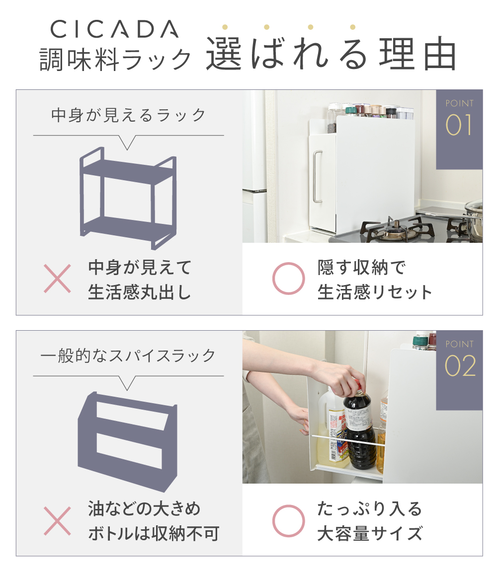 CICADA 調味料ラック 隠せる おしゃれ 隠せる調味料ラック 引き出し