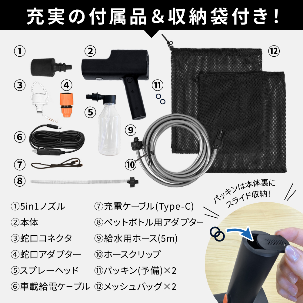 高圧洗浄機 コードレス 充電式 (新商品) 家庭用 折りたたみ 洗車 強力