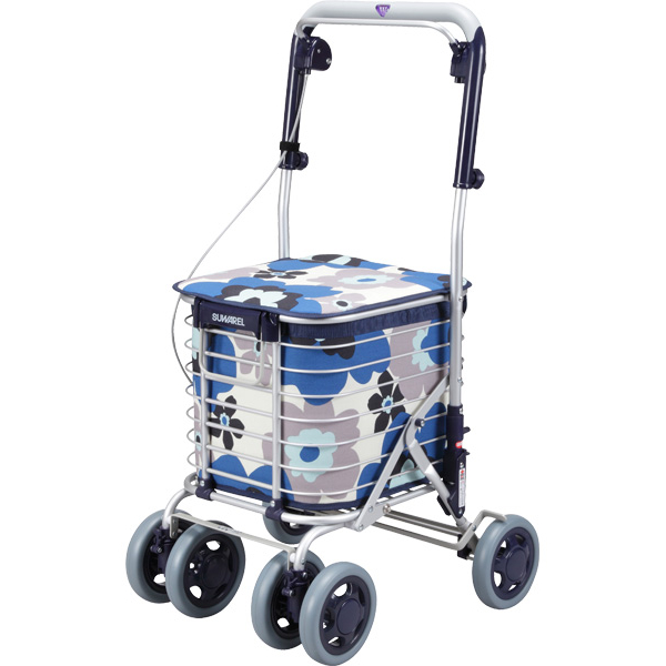 シルバーカー スワレル 座れる 手押し車 カート AS-0275 ネイビー ワイヤーカート スワレル 無地ネイビー ｜ シルバーカー・歩行器