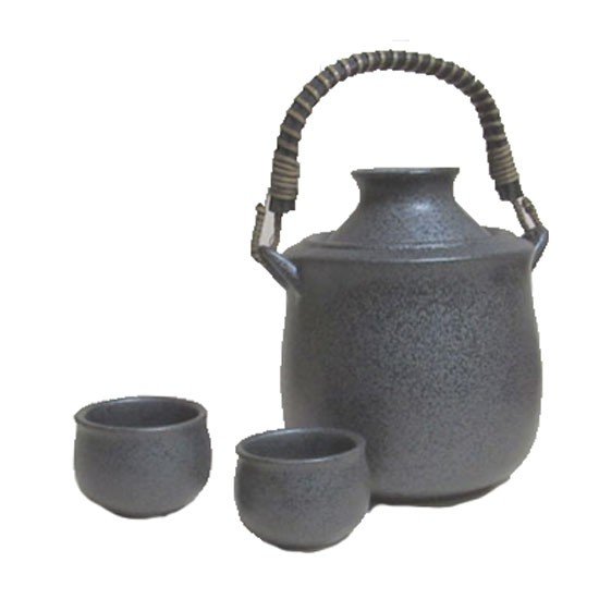 酒燗器 手付き 黒結晶 大 盃 2個付 国産 業務用 徳利 電子レンジ対応