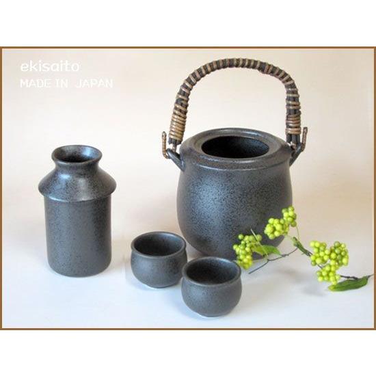 酒燗器 手付き 黒結晶 大 盃 2個付 国産 業務用 徳利 電子レンジ対応