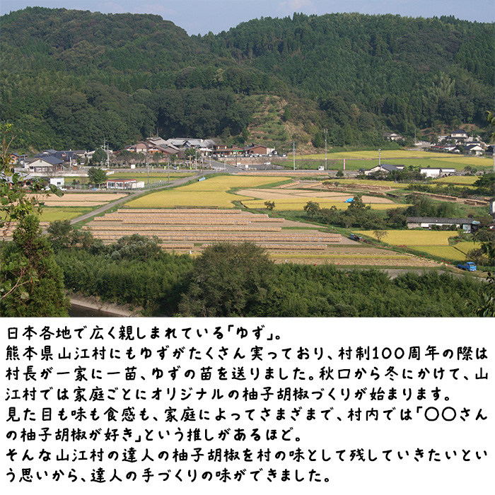 熊本県山江村では各家庭でオリジナルのゆず胡椒作りをしています。