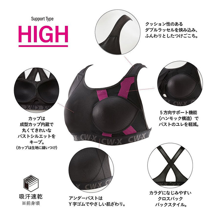 CWX CW-X レディース スポーツブラ ランニング フィットネス ジョギング スポーツ 運動 スポブラ ゴルフ HTY128