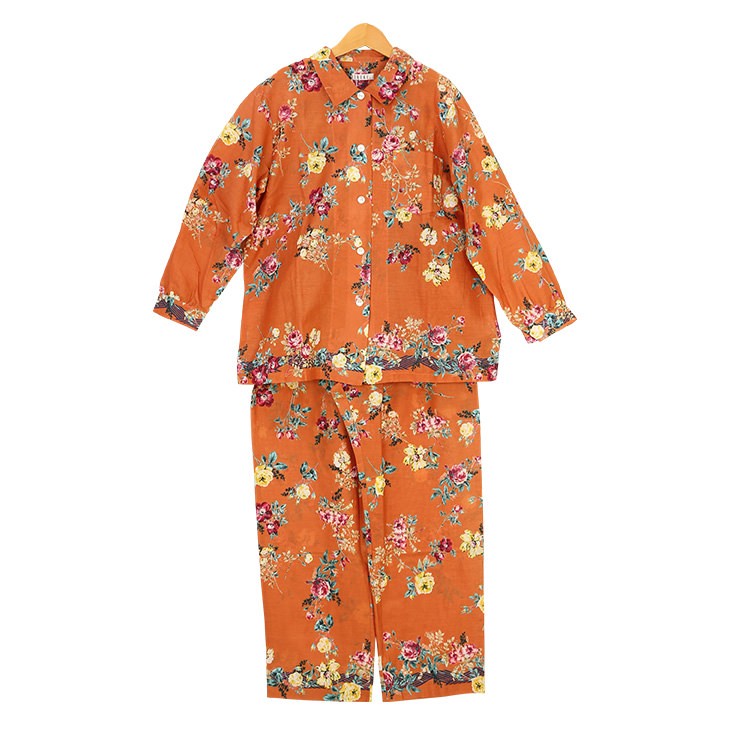 20%OFF イクコ IKUKO シングルガーゼ 前開きボタン 長袖 花柄パジャマ