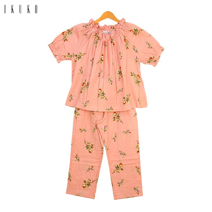 イクコパジャマ半袖 20%OFF イクコ IKUKO ダブルガーゼ フロントリボン 花柄パジャマ