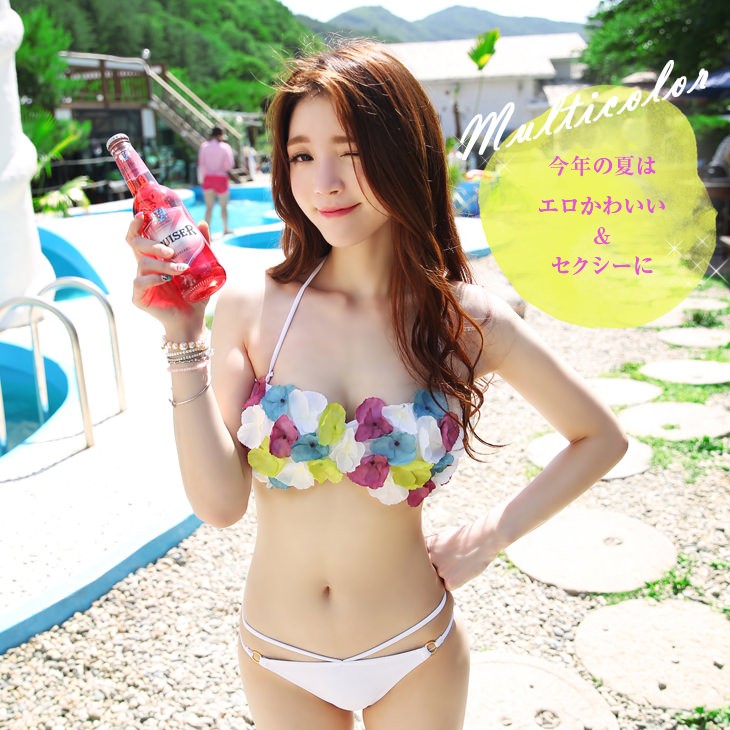 在庫一掃セール】 65%OFF 花びら バンドゥ ビキニ 水着 上下セット 