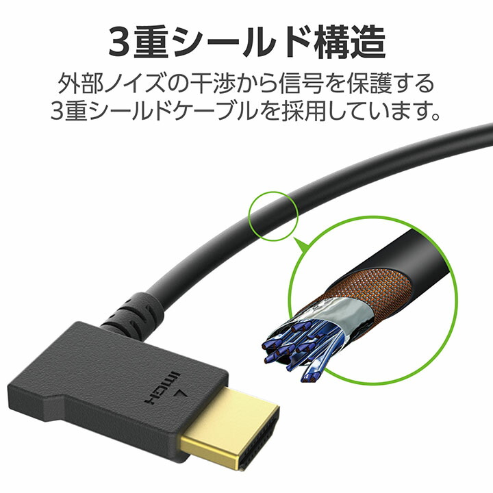 エレコム HDMIケーブル HIGH SPEED HDMI L字 2m やわらか 左向き