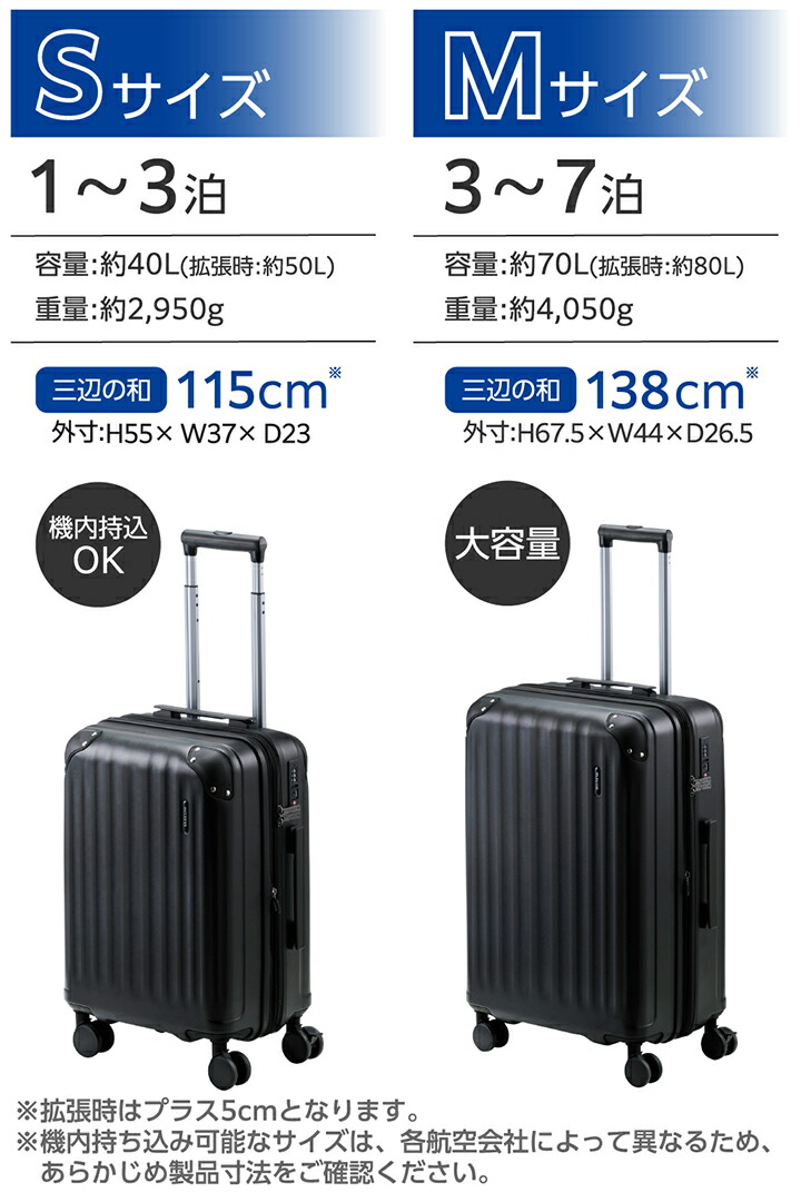 ELECOM（エレコム） キャリーケース 拡張機能付き 機内持ち込みサイズ