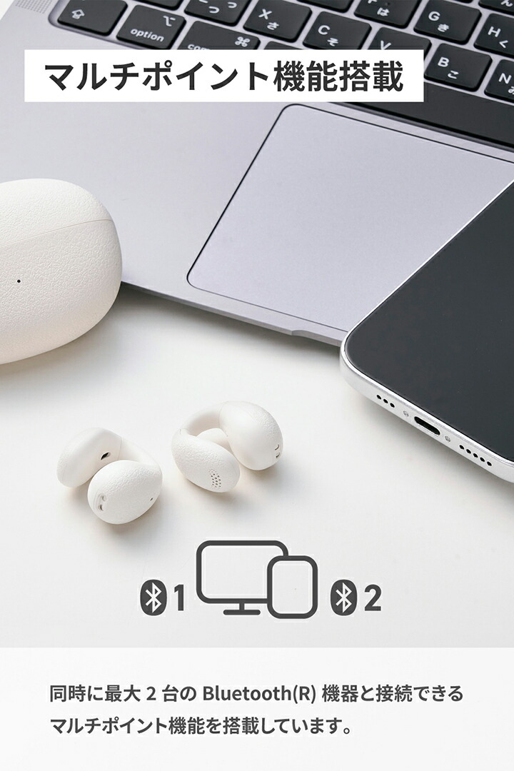 ②エレコム オープンイヤー型 ワイヤレス Bluetooth イヤホン ホワイト ELECOM（エレコム） Bluetoothイヤホン オープンイヤー型 イヤーカフ