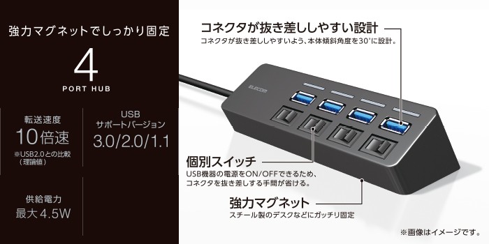 ELECOM（エレコム） 4ポート USBハブ USB 3.0 対応 個別スイッチ付き