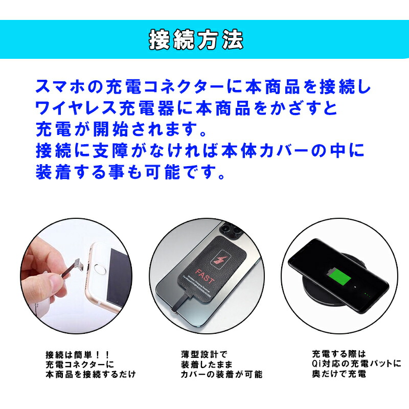 ワイヤレス充電レシーバー 置くだけで Qi(チー) 規格 USB スマホ対応ワイヤレスレシーバーシート Qiレシーバー ワイヤレス充電 Micro-USB端子対応 送料無料