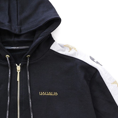 50%OFF USUALIS（ウザリス）パーカー スカル スウェット セットアップ 黒ゴールド 大きいサイズ