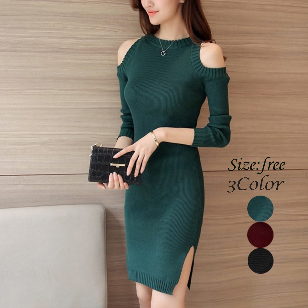 ニットワンピース 肩出し ミディアム丈 ワンピース ミニ 肩あき Ol 大人可愛い 即納 77swk 001 Elegantv 通販 Yahoo ショッピング