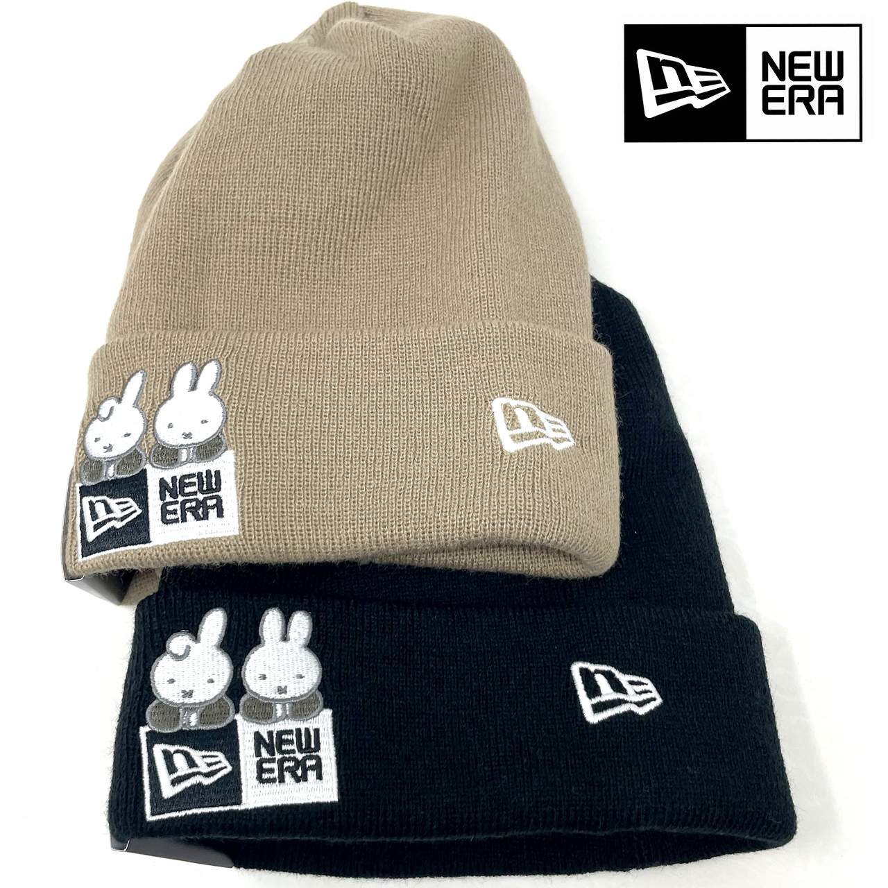 ニット帽 ミッフィー ニューエラ レディース ニットワッチ 秋冬 newera miffy ビーニー ベーシック カフニット ミッフィー ボックスロゴ  / ブラック カーキ