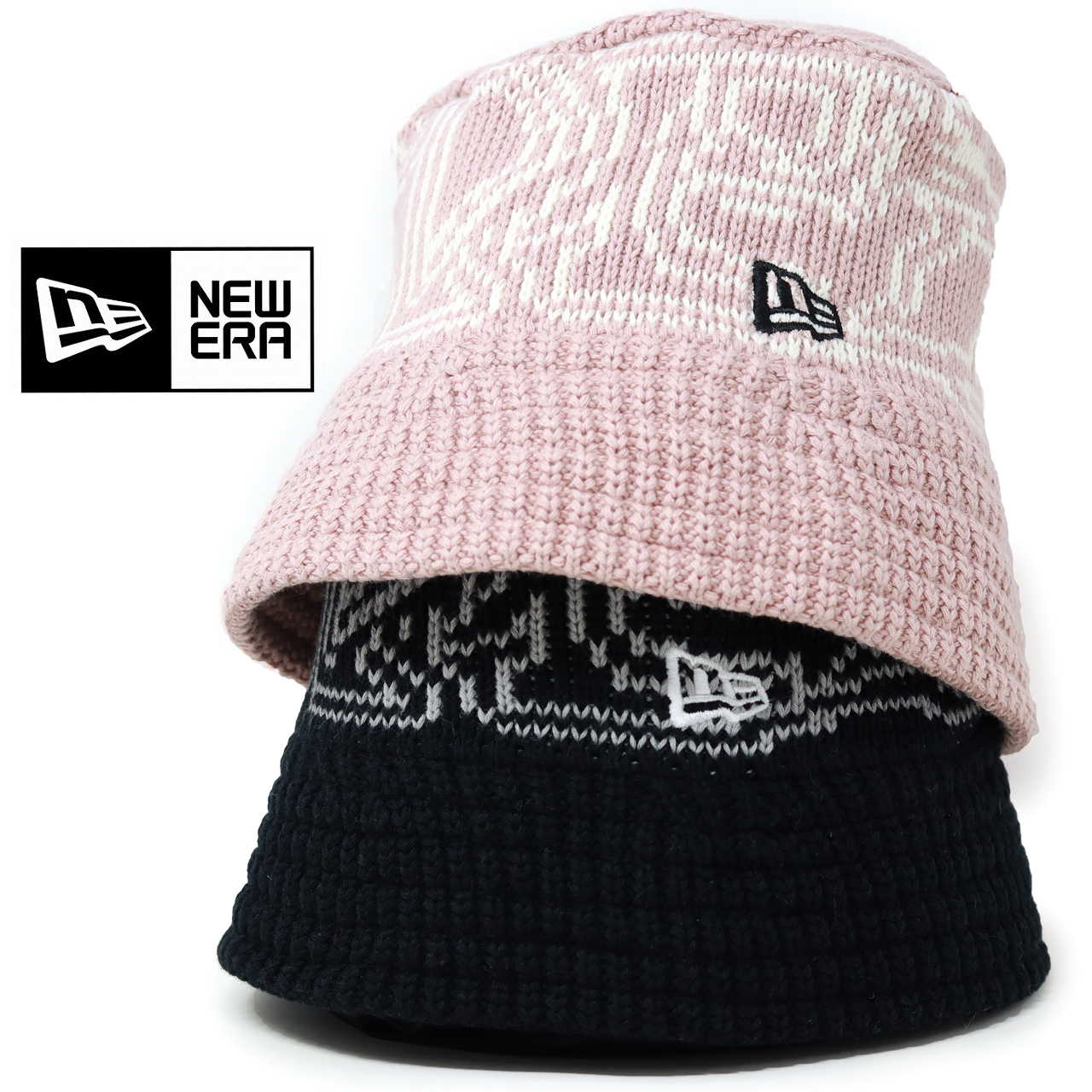 ニューエラ ニットバケット 帽子 バケットハット フラッグ NEWERA SHINKNOWNSUKE Dots Per Inch 秋冬 ハット 柄  ラスティーピンク ブラック