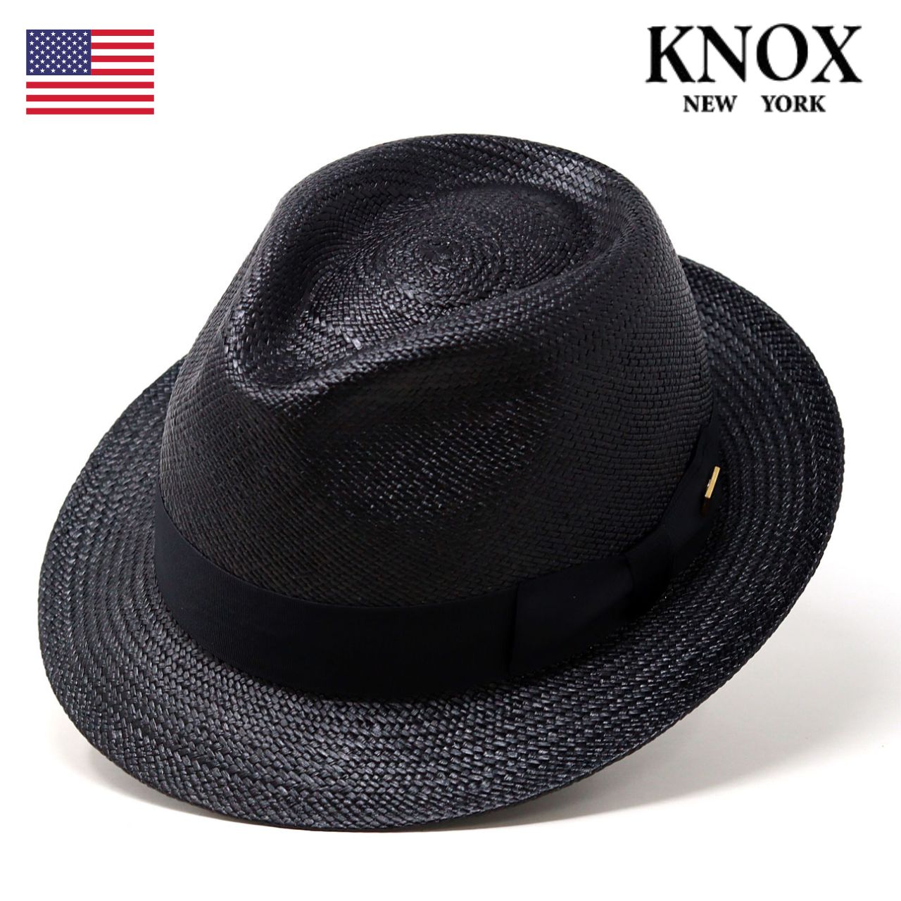 KNOX（ノックス） パナマ 高級 帽子 パナマハット 黒 メンズ 石目編み