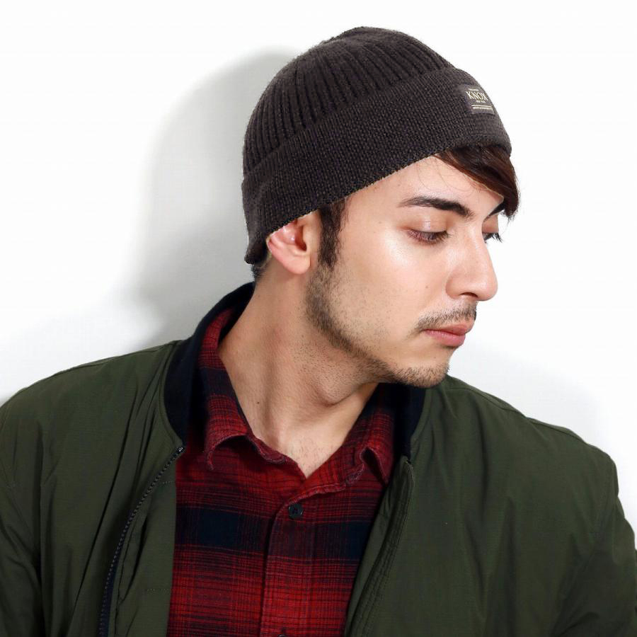 KNOX（ノックス） メンズ 茶 ショートワッチ ニット 防寒 リブ ニット
