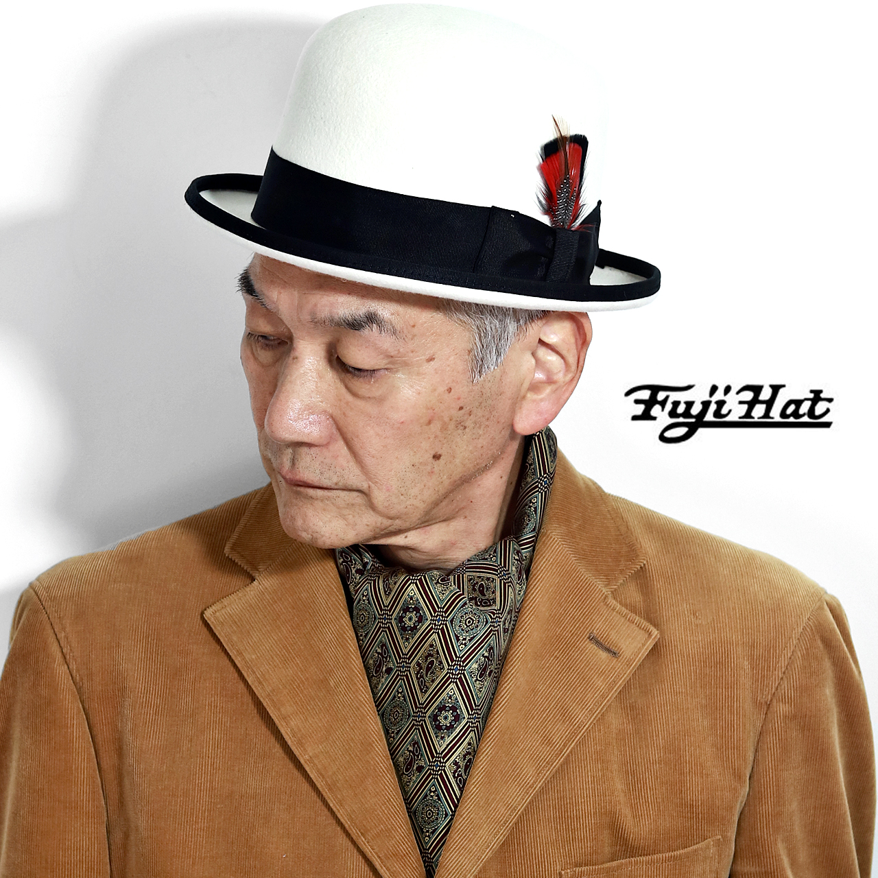 ダービーハット 山高帽子 羽根付き FUJI HAT フェルト ボーラーハット メンズ ハット メンズ 帽子 レディース フェルトハット ボーラーハット レディース｜elehelm-hatstore｜02