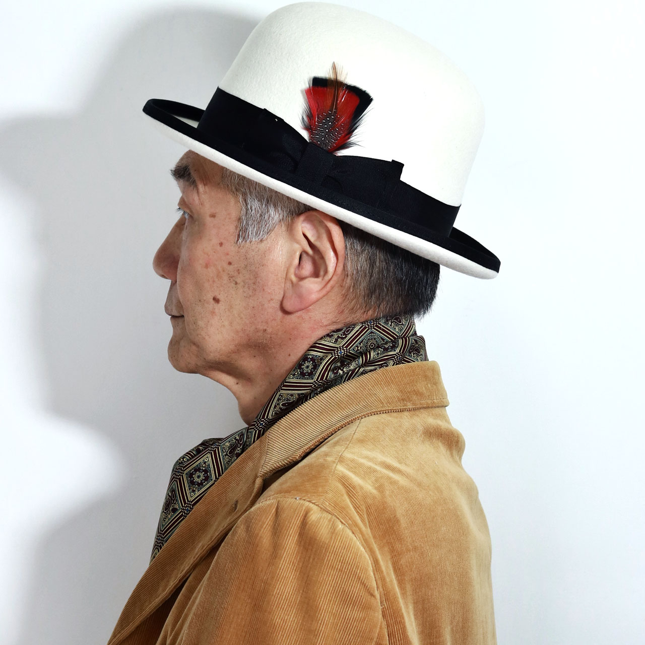 ダービーハット 山高帽子 羽根付き FUJI HAT フェルト ボーラー