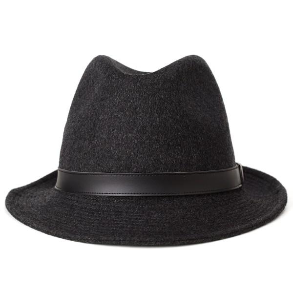 ボルサリーノ　中折れハット　ポリエステル　チャコールグレー　57cm　羽付き Borsalino ハット カシミヤ ボルサリーノ borsalino 高級素材 中